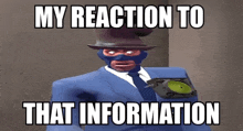 a cartoon character in a blue suit and top hat says my reaction to that information