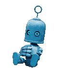 a blue robot with the number 1808 written on its foot