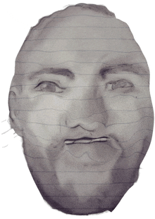 a pencil drawing of a man 's face on a piece of lined paper