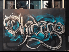 a graffiti painting of the word chrome on a black background