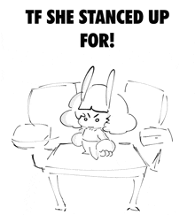 a black and white drawing of a rabbit with the words " tf she stanced up for "