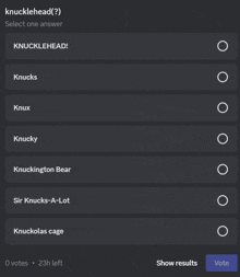 a screenshot of a website that says knucklehead on it