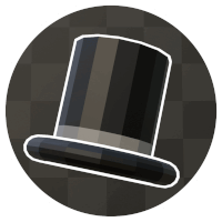 a black top hat in a circle with a white outline