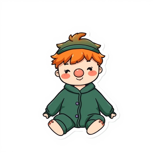 Tete with orange hair big nose a dark green Pyjamas it‘s a boy