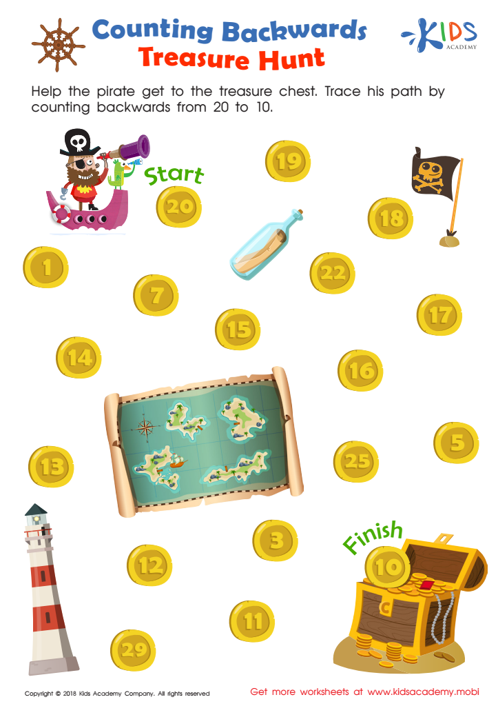 Counting Backwards: Treasure Hunt Worksheet