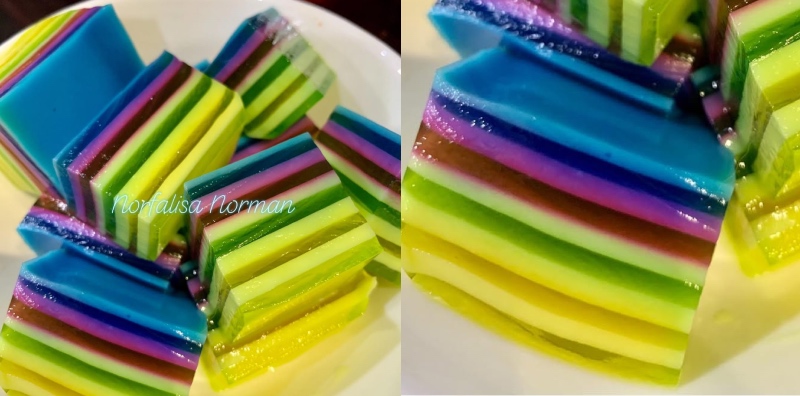 Resepi Agar-Agar Santan Lapis Pelangi, Cantik Berkilau Bak Cermin Kejadiannya