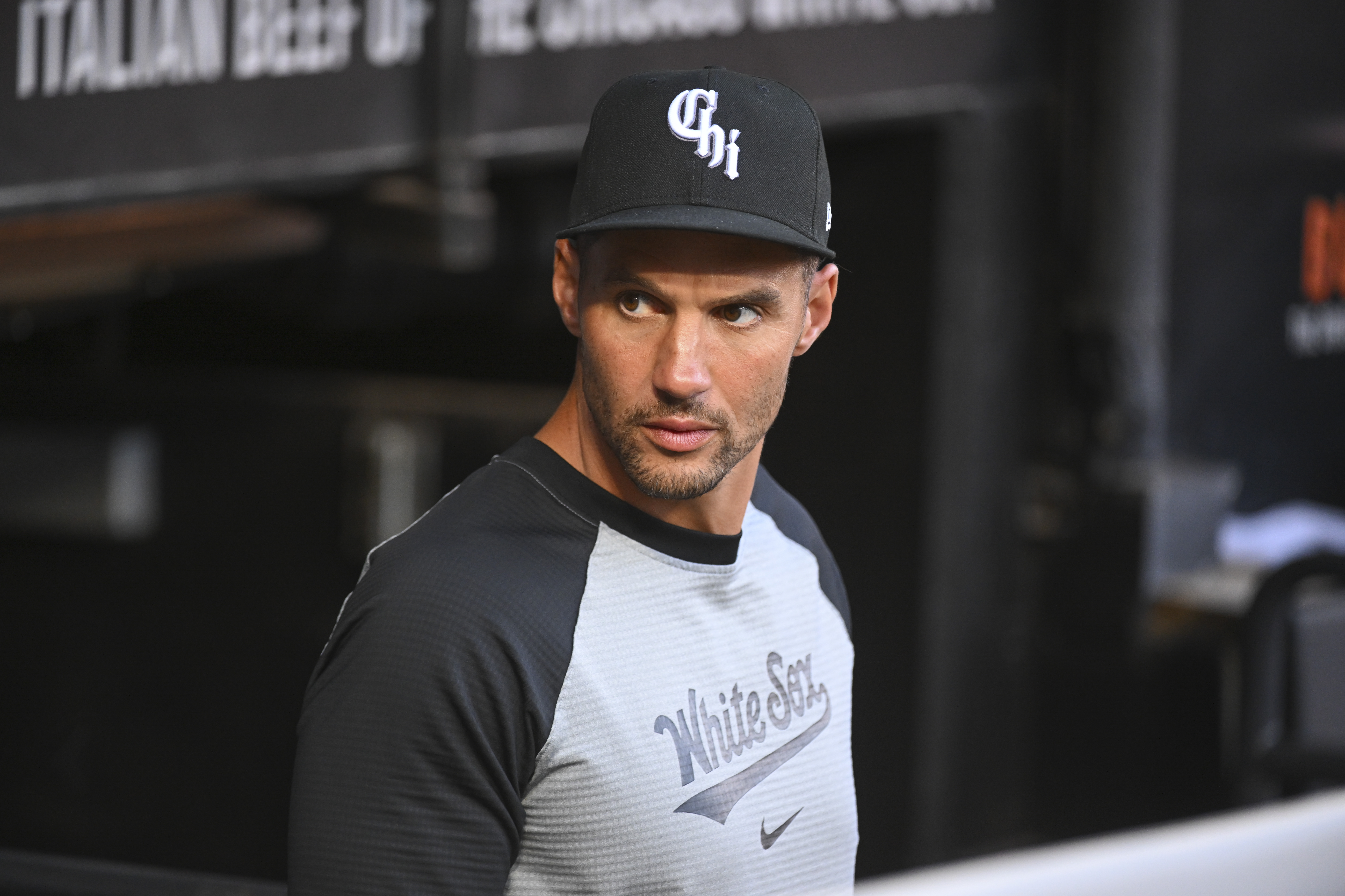 CHICAGO, ILLINOIS – AUGUST 10: Manager Grady Sizemore #24 of the Chicago White Sox stands in the dugout  prior to the game against the Chicago Cubs at Guaranteed Rate Field on August 10, 2024 in Chicago, Illinois. (Photo by Nuccio DiNuzzo/Getty Images)