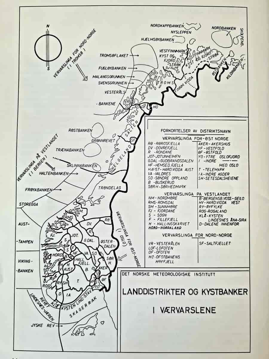 Varslingsområder brukt i værmeldinger, ca 1980