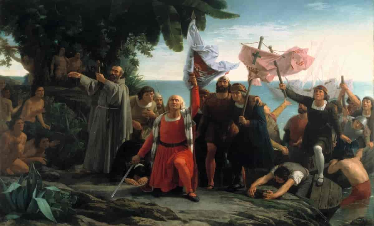 Kristoffer Columbus ankommer Amerika, maleri fra 1862