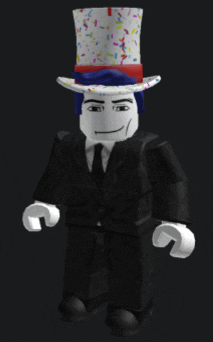 a roblox character wearing a top hat with confetti on it