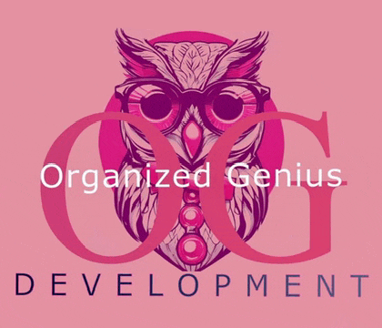 a logo for organized genius development with an owl on it