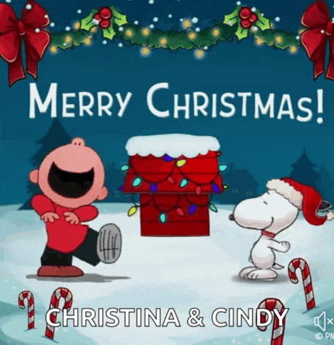 a christmas card with charlie brown and snoopy says merry christmas