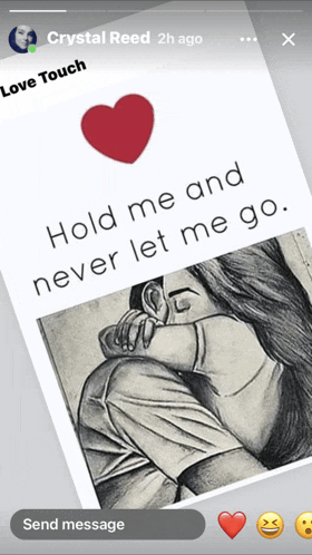 a drawing of a man hugging a woman with the words " hold me and never let me go "