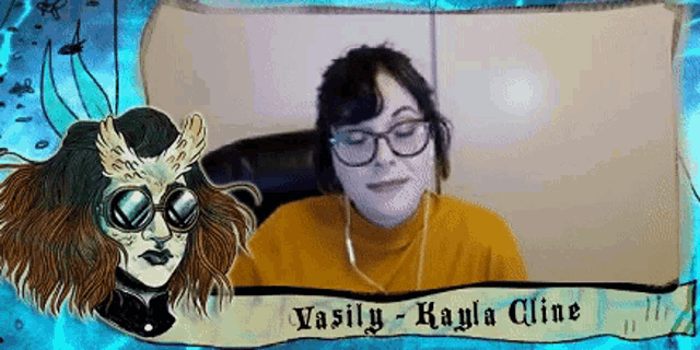 a woman wearing glasses and a yellow sweater is named vasily kayla cline