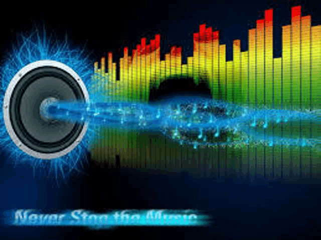 a graphic that says never stop the music