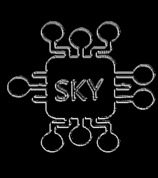 a black background with a white outline of keys and the word sky