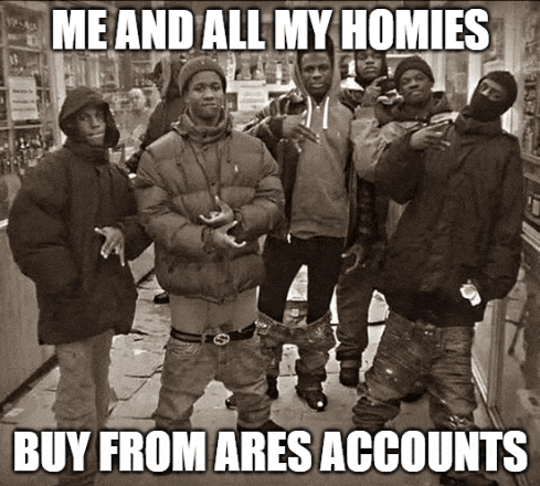 a group of young men are posing for a picture and the caption reads me and all my homies buy from ares accounts