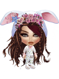 a doll with bunny ears and a flower crown