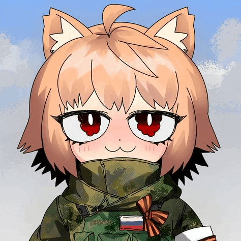 a drawing of a girl with cat ears and a russian flag