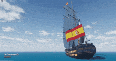 a ship with a spanish flag on the sails