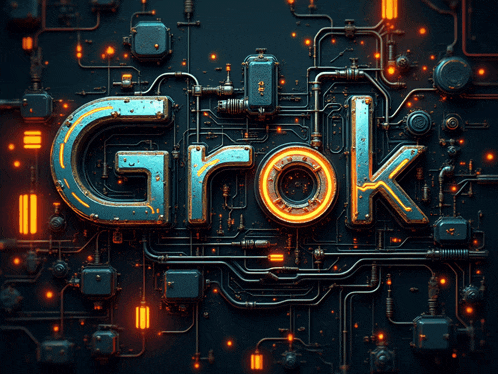 the word grok is surrounded by pipes and electrical wires