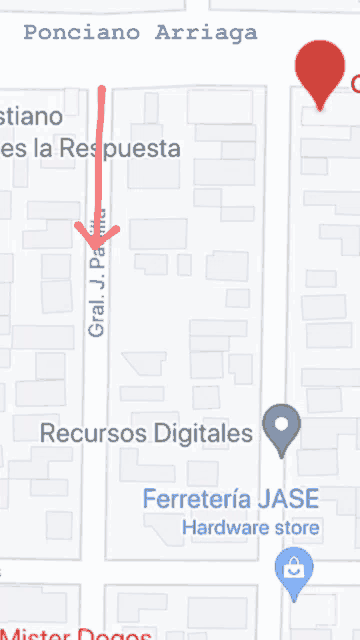 a map showing recursos digitales ferreteria jase hardware store and mister dogos