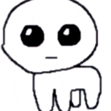 a black and white drawing of a cartoon character with big eyes and a sad face .