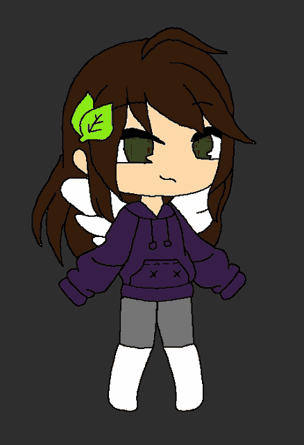 a drawing of a girl wearing a purple hoodie with the letters xx on it