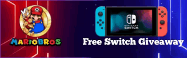 a banner for a free switch giveaway with mario bros and nintendo switch