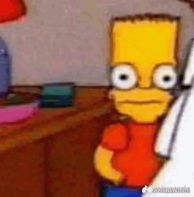 bart simpson from the simpsons is wearing glasses and looking at the camera