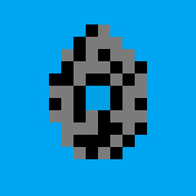 a pixel art drawing of a donut on a blue background .