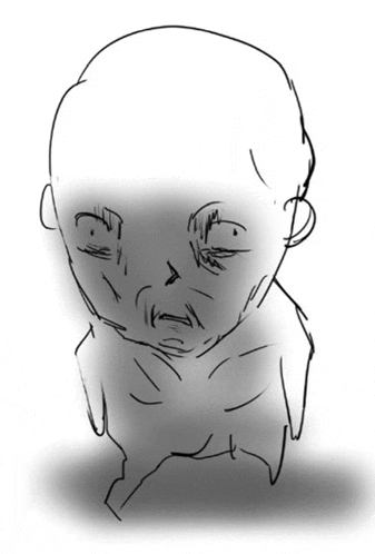 a drawing of a man 's face with a shadow behind it