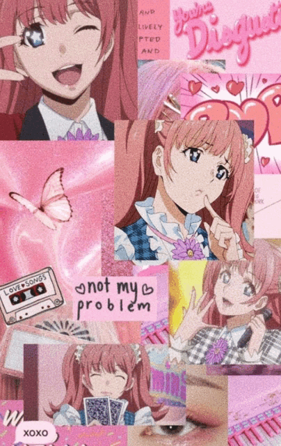 a collage of anime pictures with the words " not my problem " in the middle