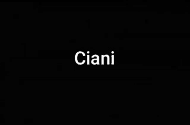 a black background with the word ciani in white letters .