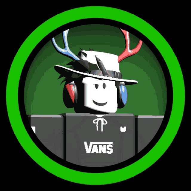 a roblox character wearing headphones and a hat that says vans on it