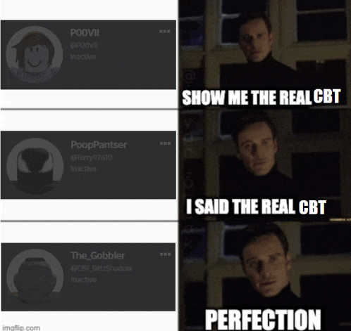 a meme that says show me the real cbt and i said the real cbt perfection