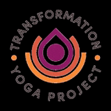 a logo for the transformation yoga project with a drop in the middle .