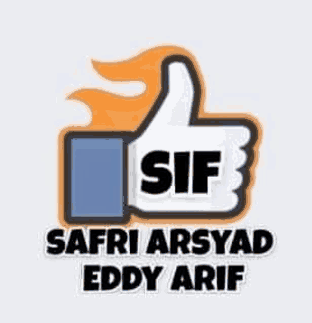 a cartoon thumbs up sign with the name safi arshad eddy arif