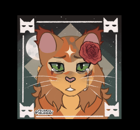 a drawing of a cat with a rose on its head by felidaze