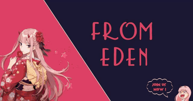 a poster with a girl in a kimono says from eden