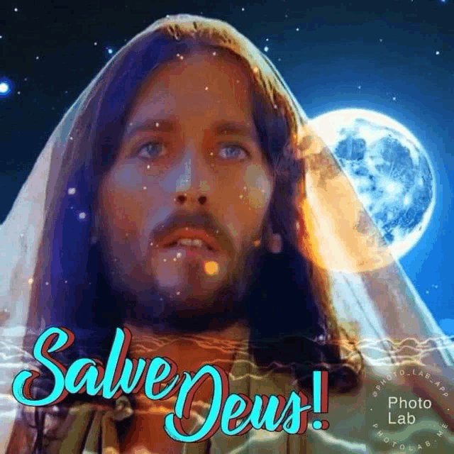 a picture of jesus with the words salve deus written above him