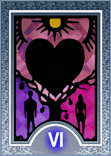 a tarot card with a heart in the center and the number vi below it