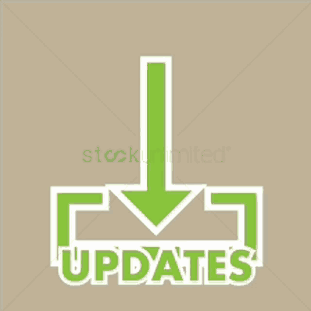 a green arrow pointing down with the words updates below it