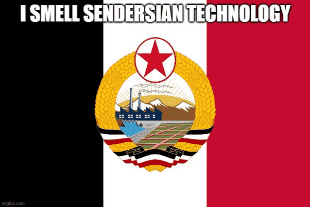 a red white and black flag with the words i smell sendersian technology