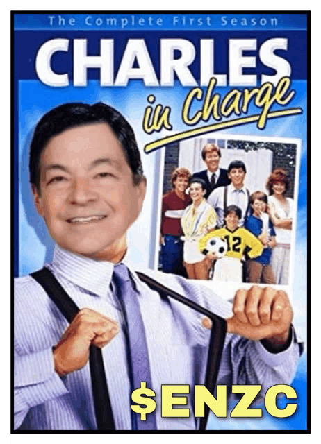 a poster for charles in charge shows a man holding his tie