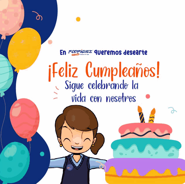 a cartoon of a woman holding a birthday cake with the words feliz cumpleanos on it