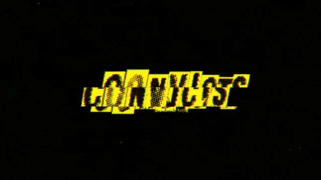 the word conflict is displayed in yellow on a black background