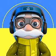 a cartoon character wearing a helmet , goggles and headphones