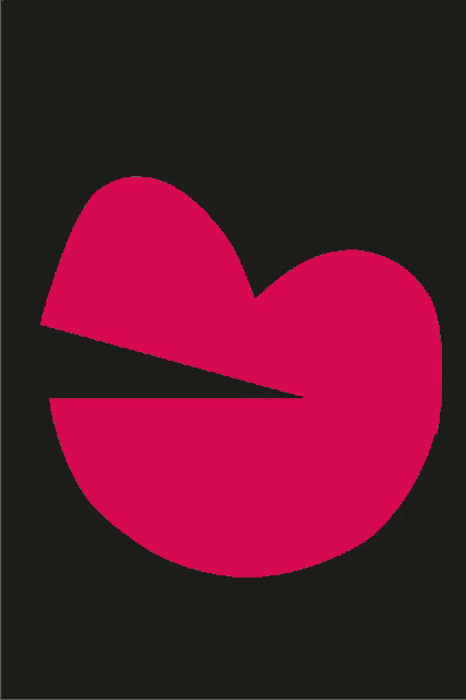 a pink heart on a black background with a slice taken out of it