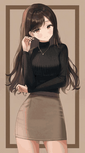 a girl with long brown hair wearing a black sweater